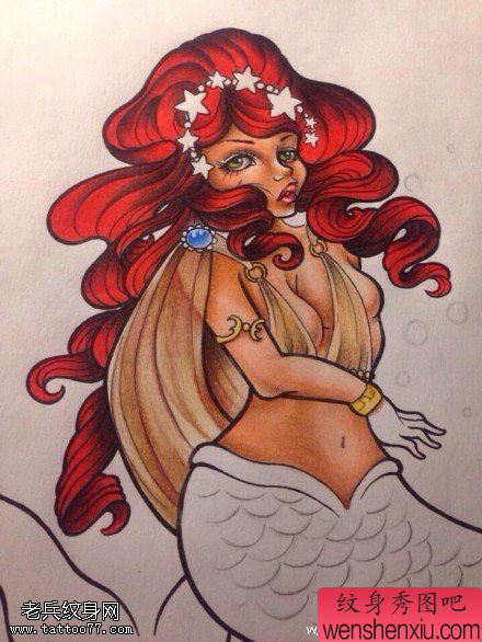 文身秀图吧推荐一幅好看美人鱼文身手稿作品