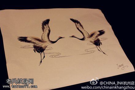 仙鹤文身手稿作品由文身分享