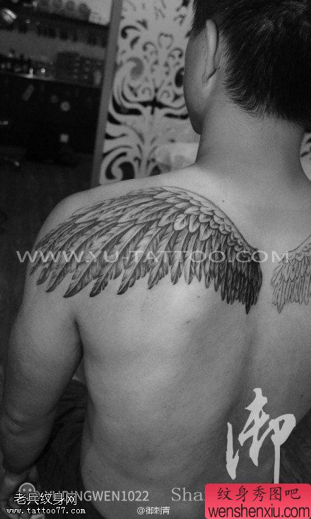 肩部翅膀文身作品由文身秀图吧分享