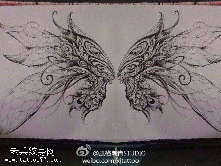 创意蝴蝶手稿文身作品由文身馆分享