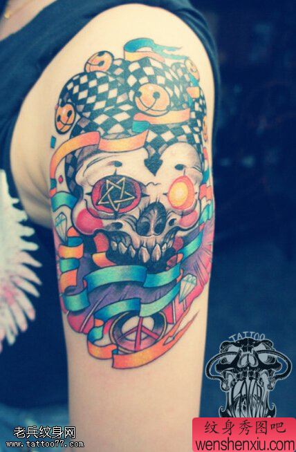 手臂骷髅小丑文身作品由文身馆分享