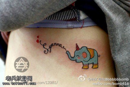 女人背部彩色象文身作品由文身秀图吧分享