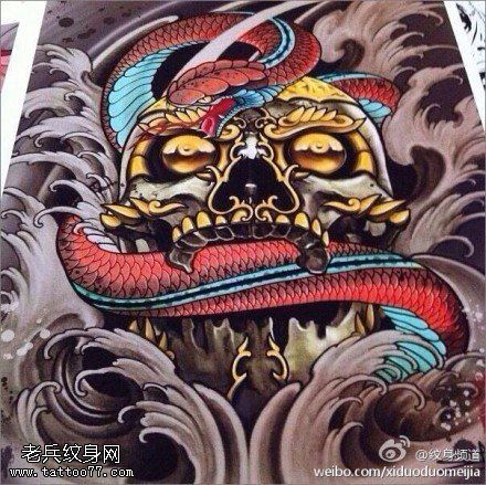 彩色嘎巴拉龙文身手稿作品由文身分享