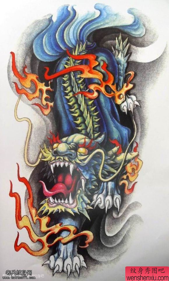 彩色貔貅文身手稿作品由文身分享