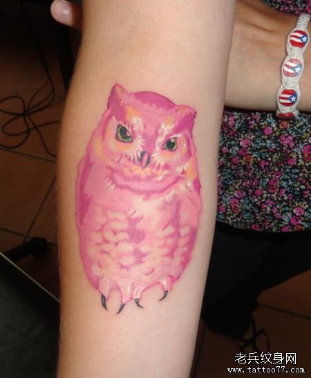 手臂一款彩色猫头鹰纹身图案