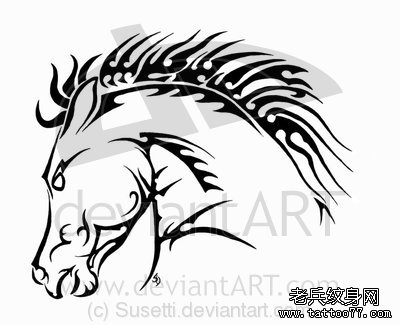 一款经典的图腾马纹身图案