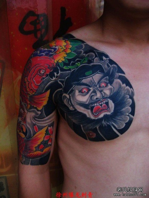半胛纹身图案:钟馗鲤鱼牡丹纹身图案