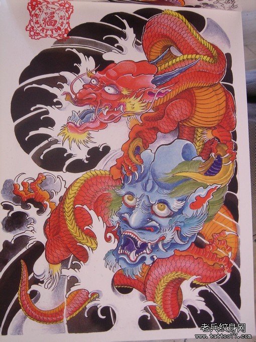 纹身秀图吧半胛纹身图案:半胛披肩龙鬼头纹身图片