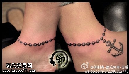 脚部个性脚链纹身图案