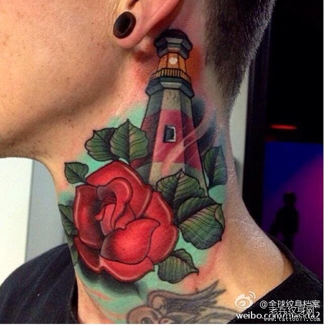 纹身秀图吧推荐一款脖子school 灯塔纹身图案