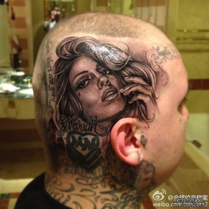 一款头部女郎纹身图案