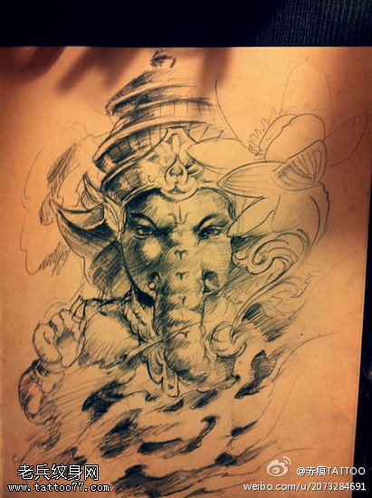 文身秀图吧推荐一幅象神文身手稿图片