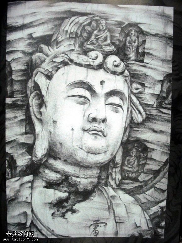 满背地裂文身佛文身手稿作品由刺青分享