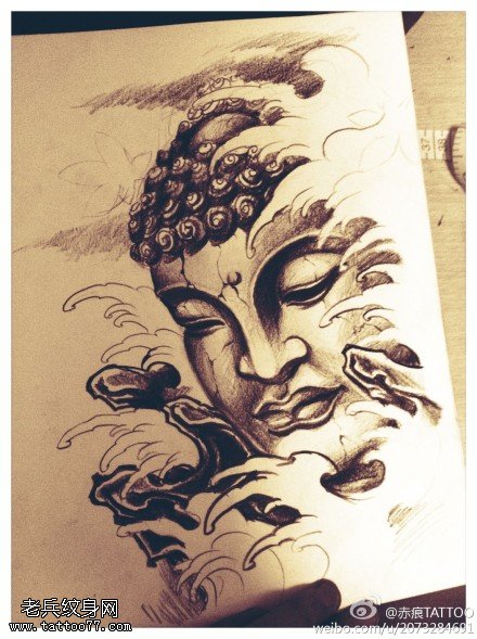 文身秀图吧推荐一幅佛文身手稿作品