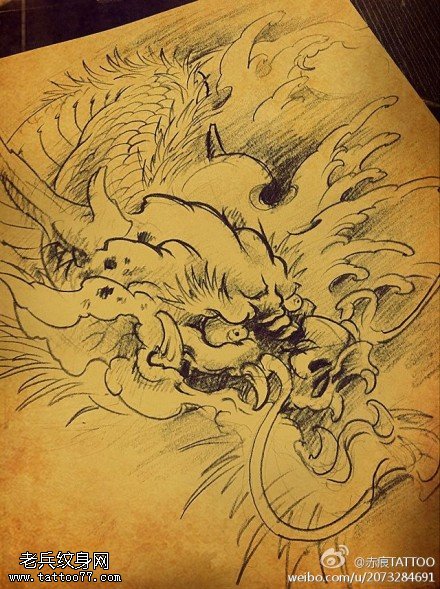 文身秀图吧推荐一幅龙文身手稿图片