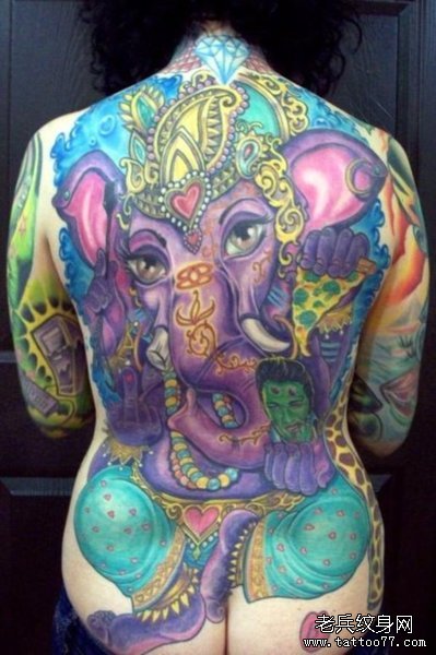 一款满背象神纹身图案