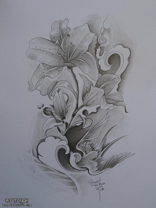 百合燕子文身手稿作品由文身秀图吧分享