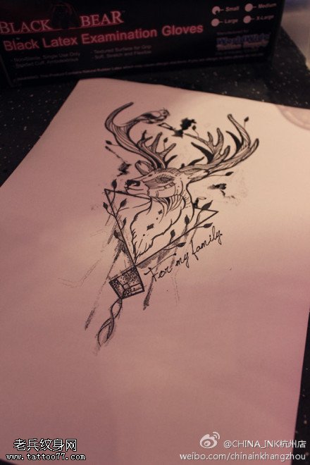 羚羊纹身手稿图案由纹身秀图吧提供