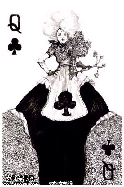 一组个性的扑克牌纹身手稿图案由纹身提供