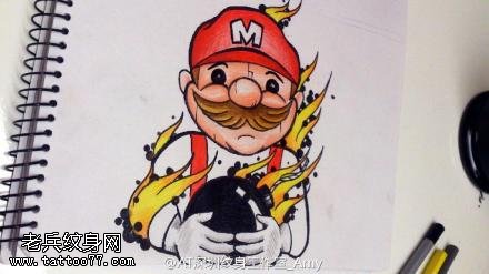 彩色卡通超级玛丽纹身图案