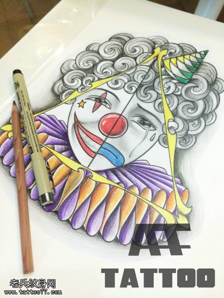 彩色小丑纹身手稿图案