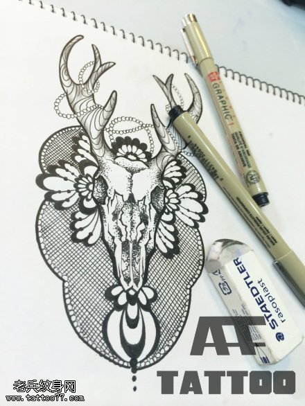 羚羊纹身线稿图案由纹身秀图吧提供
