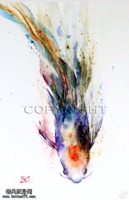 水墨风格鱼纹身手稿图案