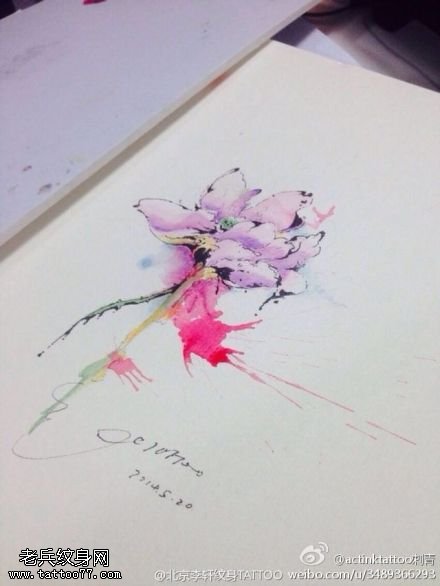 彩色泼墨花纹身手稿图片由纹身秀图吧提供