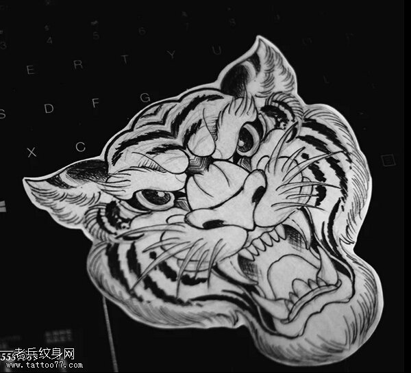 老虎头纹身手稿图片由纹身提供