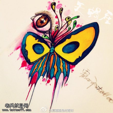 彩色蝴蝶眼睛纹身手稿图案