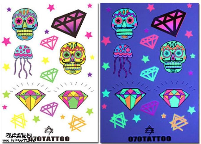 彩色钻石骷髅水母纹身手稿图片