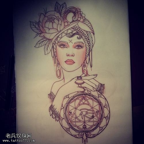 纹身秀图吧推荐一款女郎纹身手稿