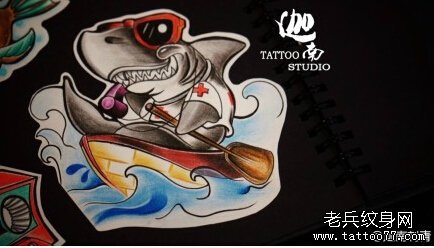 彩色scho1鲨鱼纹身手稿图片