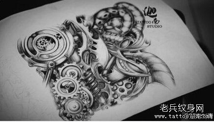 3D机械纹身手稿图片由纹身秀图吧提供