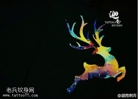 彩色星空羚羊纹身手稿图片