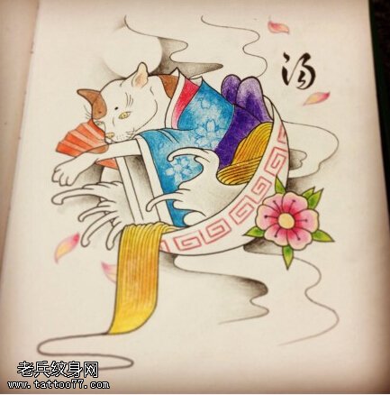 彩色个性猫咪纹身手稿图片