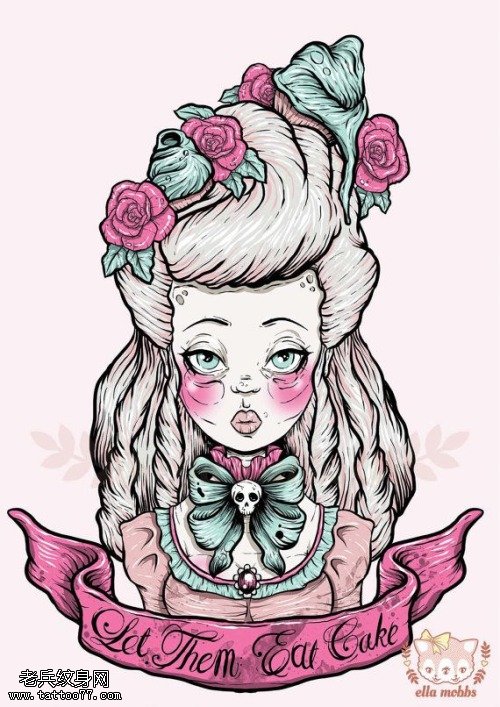 school风格彩色女郎纹身手稿图片