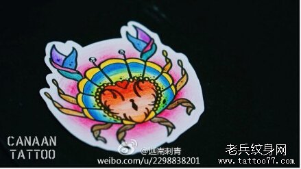 彩色巨蟹座纹身手稿图案