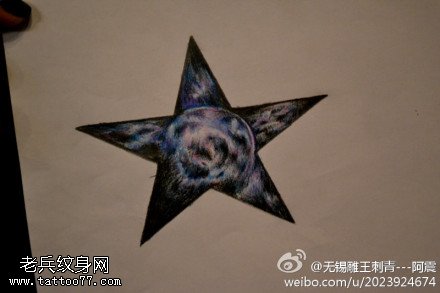 彩色星空五角星纹身手稿图片