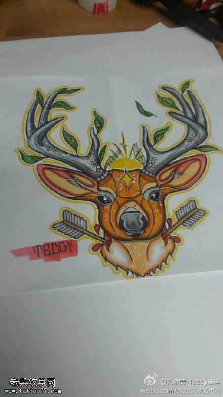 彩色羚羊纹身手稿图片