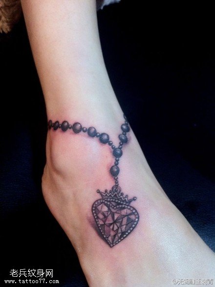 个性海洋之心脚链纹身图案