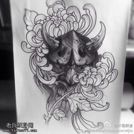 般若菊花纹身手稿图案