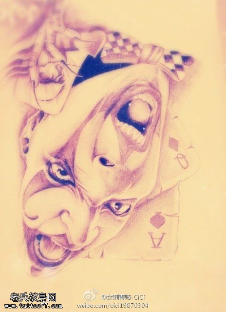 个性双面小丑纹身手稿图案