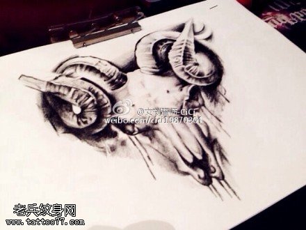 黑灰个性羚羊纹身手稿图片