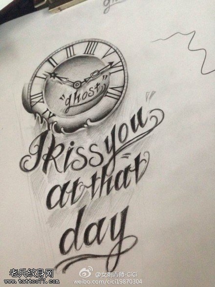 时钟字母纹身手稿图案
