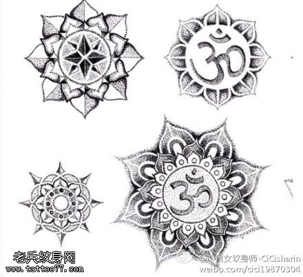 个性黑灰梵花纹身手稿图案