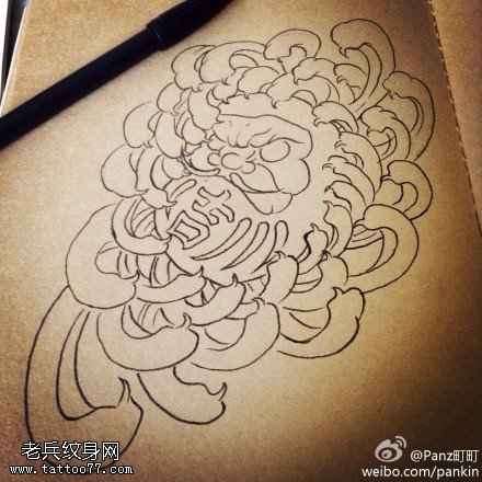 达摩菊花纹身手稿图片