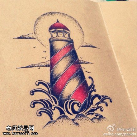 彩色school灯塔纹身手稿图片