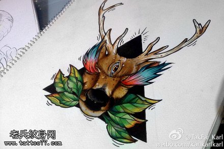 个性彩色羚羊纹身手稿图片