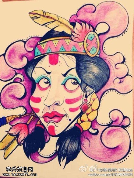 彩色个性school女郎纹身手稿图片